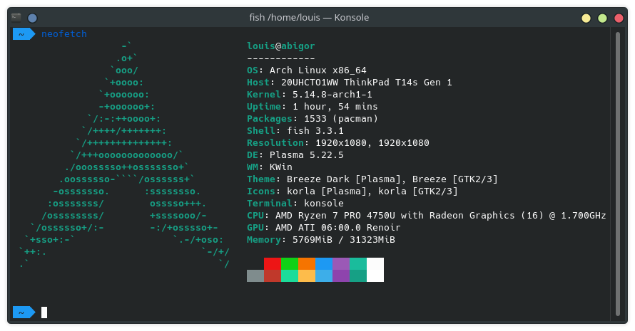 neofetch affiché sur mon ordinateur portable
